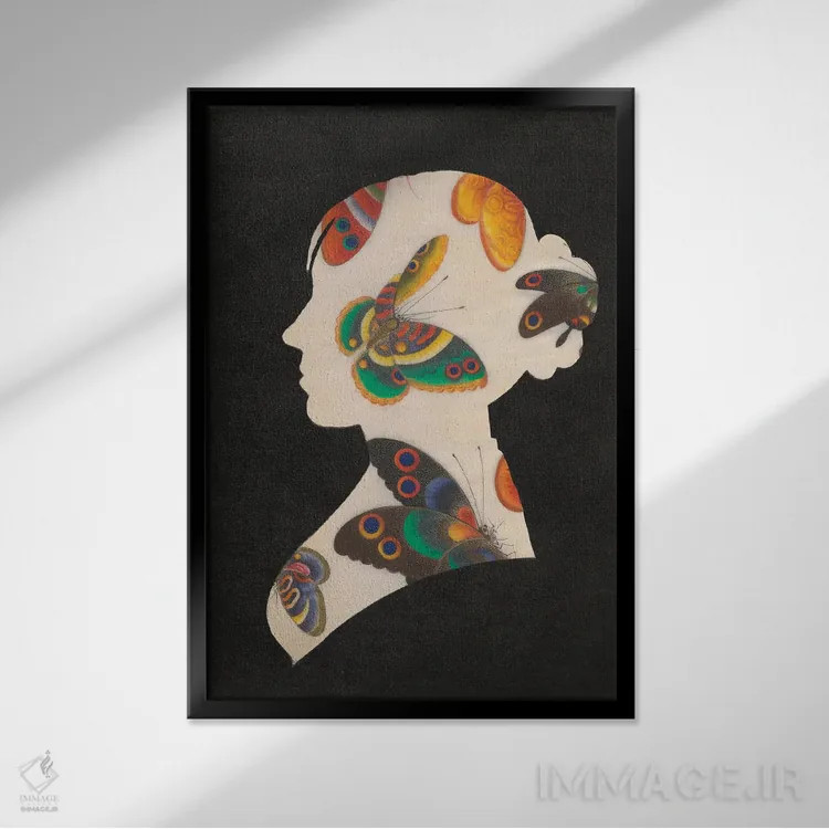 تابلو دکوراتیو سیلوئت پروانه ۲ اثر پورتفولیوی وایلد اپل - نمای قابدار مشکی