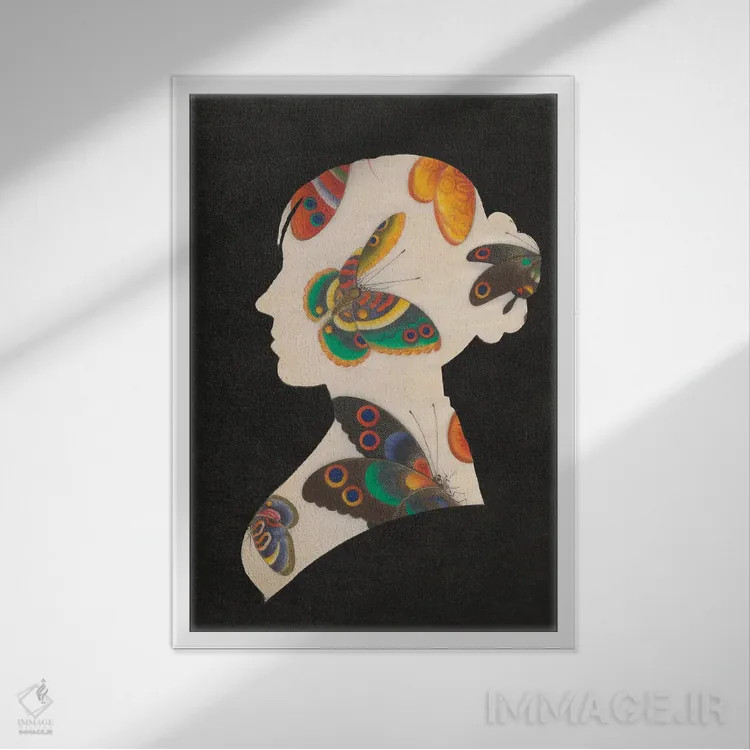 تابلو دکوراتیو سیلوئت پروانه ۲ اثر پورتفولیوی وایلد اپل - نمای قابدار سفید