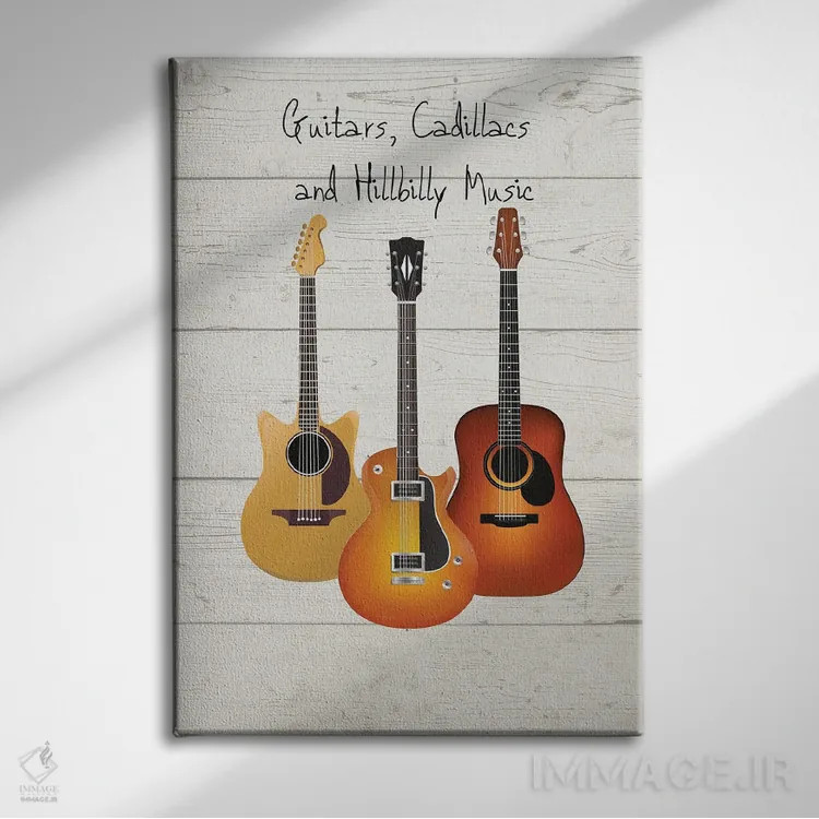 تابلو دکوراتیو Cadillacs And Hillbilly Music,گیتارها، کادیلاک ها و… اثر وردز اند موزیک آرت - نمای روبهرو روی دیوار