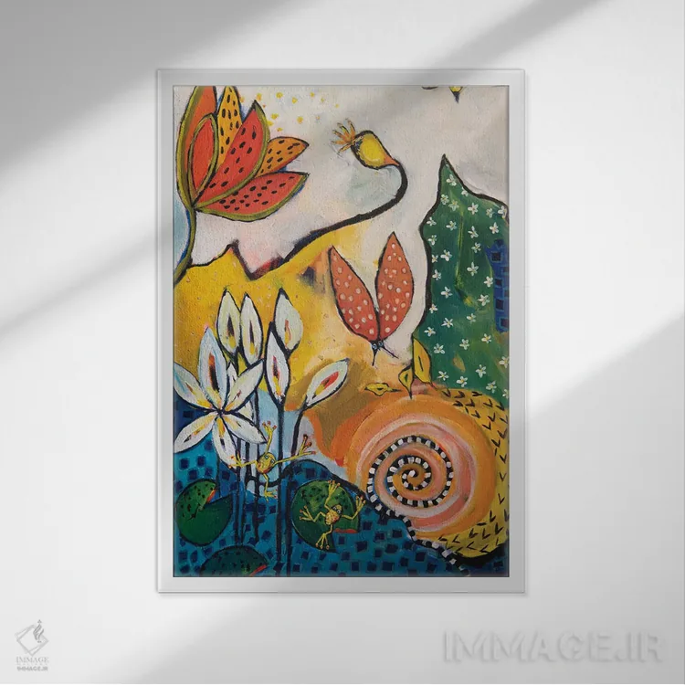 تابلو دکوراتیو برکه گرمسیری ۱ اثر وندی باچه - نمای قابدار سفید