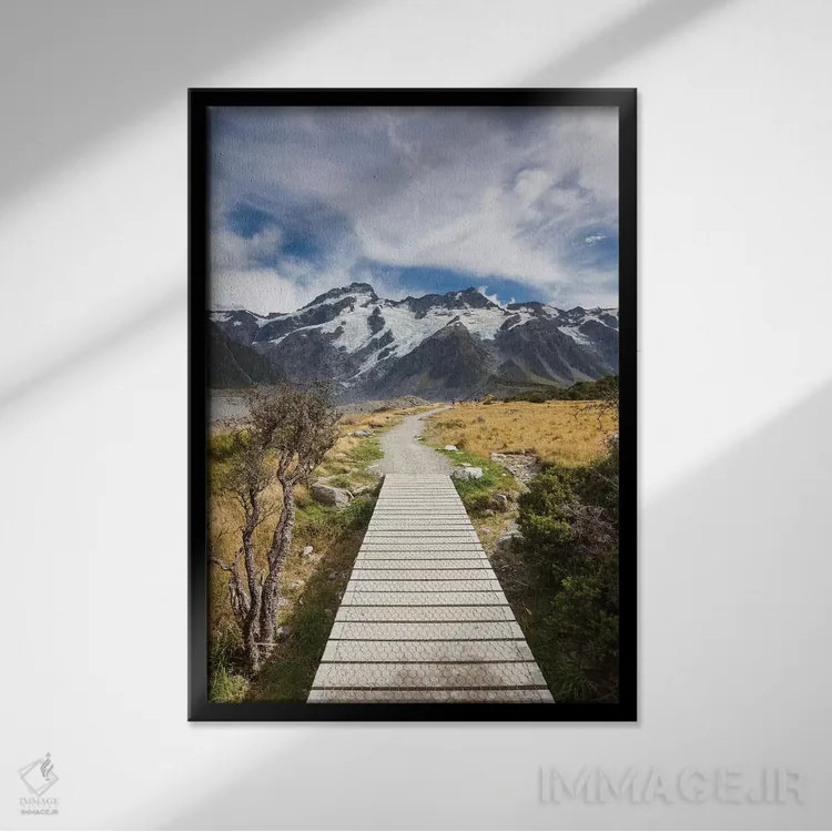 تابلو دکوراتیو South Island, Canterbury, Trail through Aoraki-Mt. Cook N… اثر والتر بیبیکوف - نمای قابدار مشکی