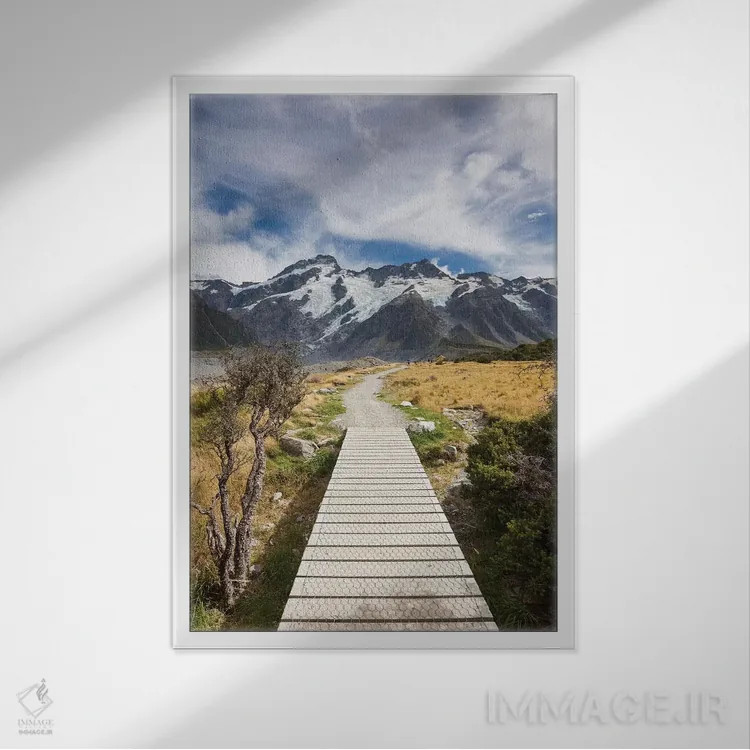 تابلو دکوراتیو South Island, Canterbury, Trail through Aoraki-Mt. Cook N… اثر والتر بیبیکوف - نمای قابدار سفید