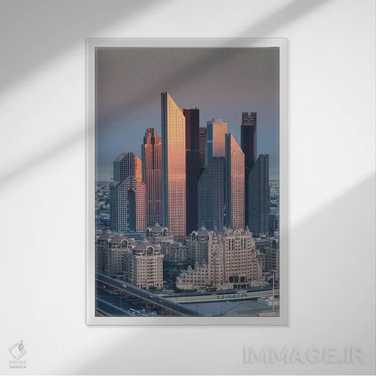 تابلو دکوراتیو Downtown Dubai. Skyscrapers on Sheikh Zayed Road from dow… اثر والتر بیبیکوف - نمای قابدار سفید