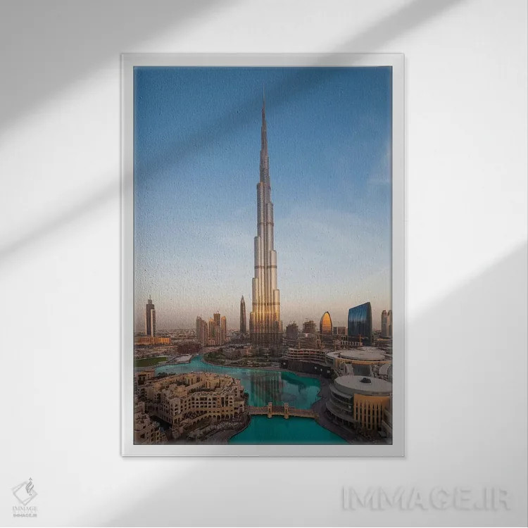 تابلو دکوراتیو Downtown Dubai. Cityscape with Burj Khalifa.,امارات، مرکز… اثر والتر بیبیکوف - نمای قابدار سفید