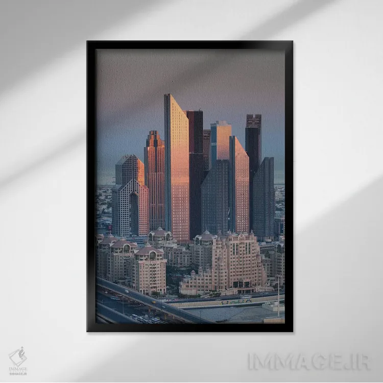 تابلو دکوراتیو Downtown Dubai. Skyscrapers on Sheikh Zayed Road from dow… اثر والتر بیبیکوف - نمای قابدار مشکی