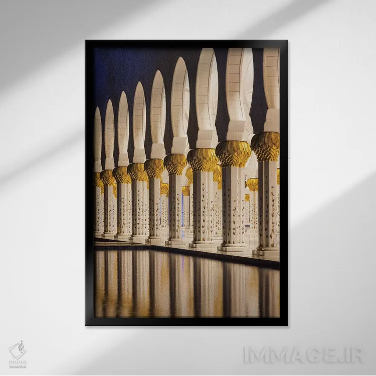 تابلو دکوراتیو Abu Dhabi. Sheikh Zayed bin Sultan Mosque arches II,امارا… اثر والتر بیبیکوف - نمای قابدار مشکی