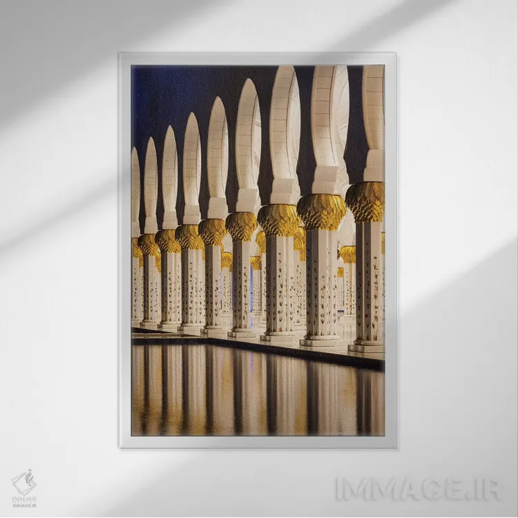 تابلو دکوراتیو Abu Dhabi. Sheikh Zayed bin Sultan Mosque arches II,امارا… اثر والتر بیبیکوف - نمای قابدار سفید