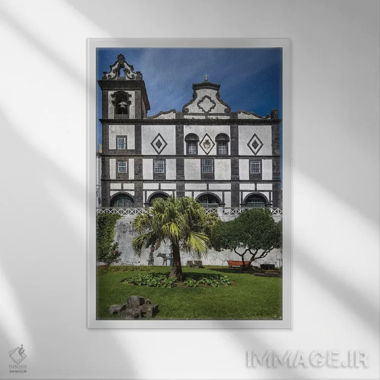تابلو دکوراتیو Azores, Faial Island, Horta. Igreja de Sao Francisco exte… اثر والتر بیبیکوف - نمای قابدار سفید