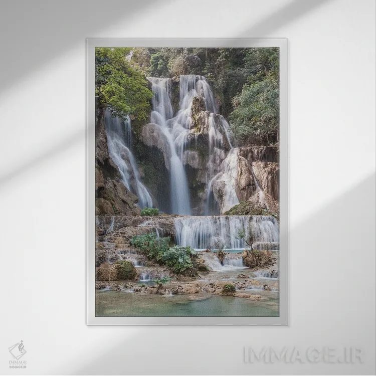تابلو دکوراتیو Luang Prabang. Tat Kuang Si Waterfall.,لائوس، لوانگ پرابا… اثر والتر بیبیکوف - نمای قابدار سفید