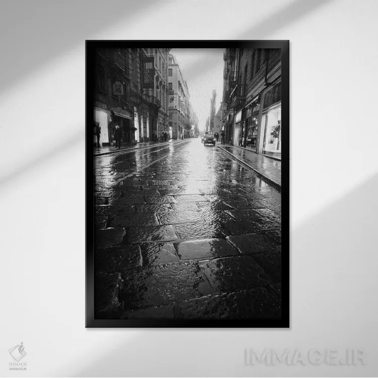 تابلو دکوراتیو Turin, Piedmont Region, Italy,خیابان خیـس در شب، تورین، م… اثر والتر بیبیکوف - نمای قابدار مشکی