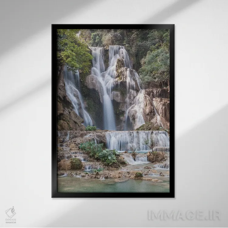 تابلو دکوراتیو Luang Prabang. Tat Kuang Si Waterfall.,لائوس، لوانگ پرابا… اثر والتر بیبیکوف - نمای قابدار مشکی