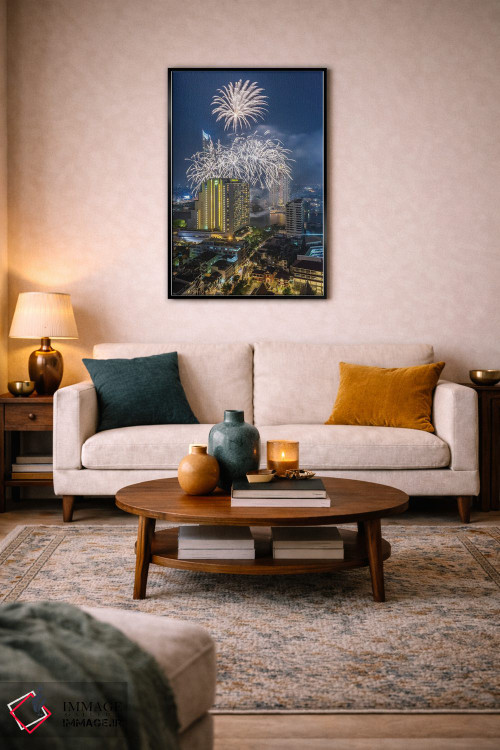تابلو دکوراتیو Bangkok. Riverside, high angle skyline view with firework… اثر والتر بیبیکوف - D3B