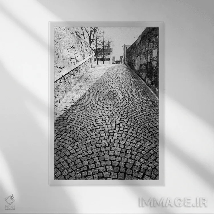 تابلو دکوراتیو Zurich, Switzerland,خیابان سنگفرش سیاه وسفید، زوریخ، سوئی… اثر والتر بیبیکوف - نمای قابدار سفید