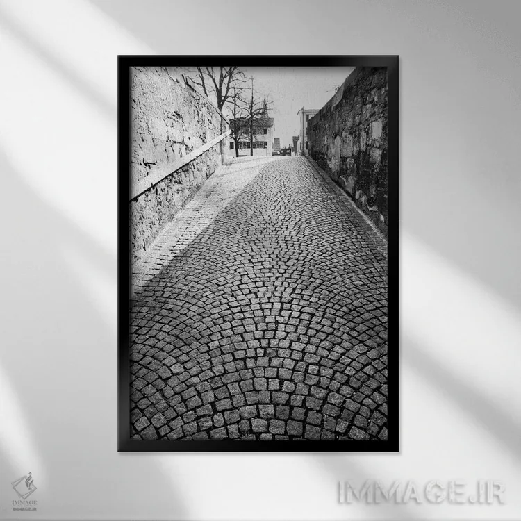 تابلو دکوراتیو Zurich, Switzerland,خیابان سنگفرش سیاه وسفید، زوریخ، سوئی… اثر والتر بیبیکوف - نمای قابدار مشکی