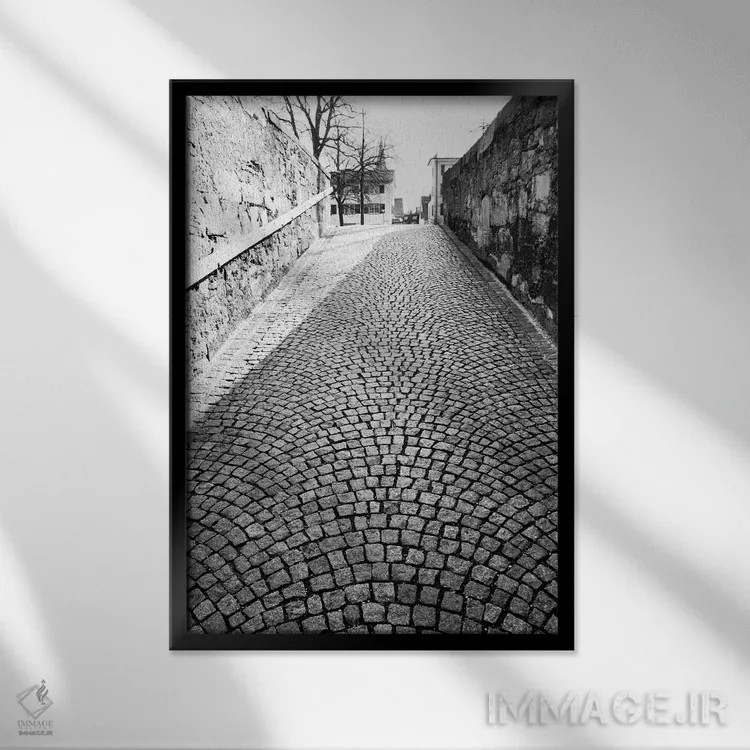 تابلو دکوراتیو Zurich, Switzerland,خیابان سنگفرش سیاه وسفید، زوریخ، سوئی… اثر والتر بیبیکوف - نمای قابدار مشکی