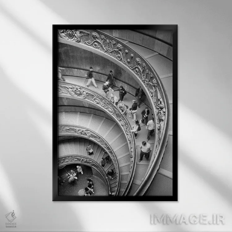 تابلو دکوراتیو Museo Pio-Clementine, Vatican City,پلکان مدرن "برامانته"… اثر والتر بیبیکوف - نمای قابدار مشکی