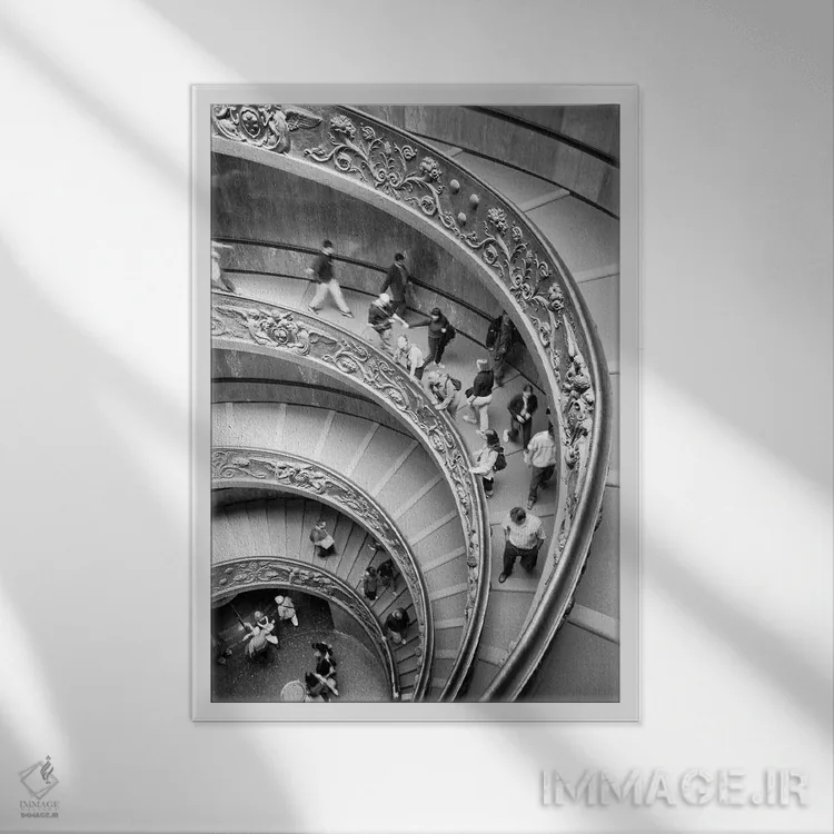 تابلو دکوراتیو Museo Pio-Clementine, Vatican City,پلکان مدرن "برامانته"… اثر والتر بیبیکوف - نمای قابدار سفید