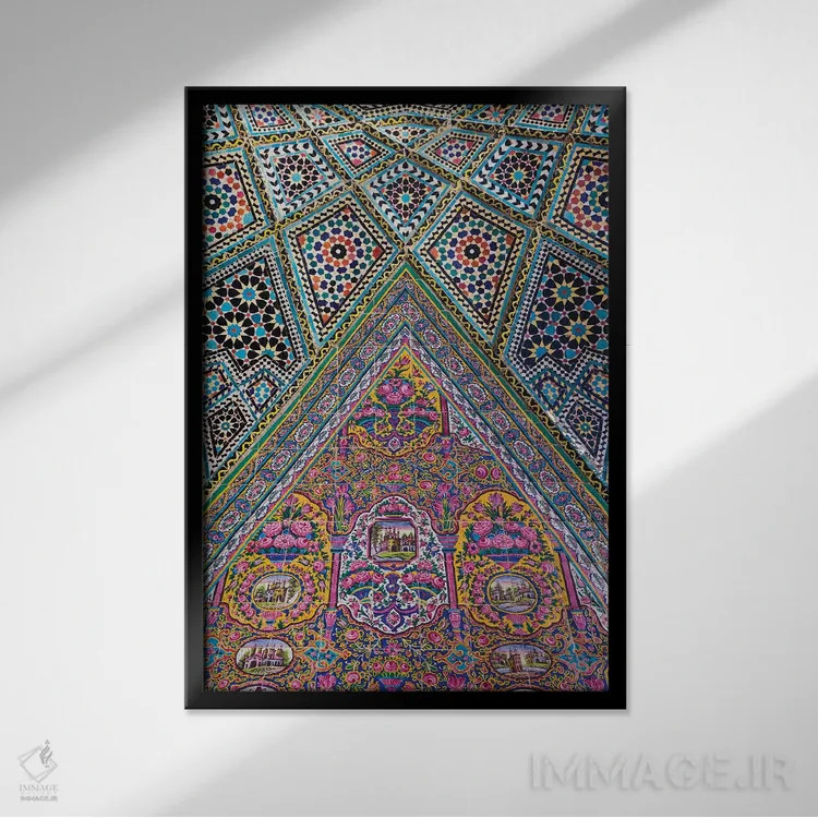 تابلو دکوراتیو Shiraz, Nasir-Al Molk Mosque, Exterior Tilework,ایران، شی… اثر والتر بیبیکوف - نمای قابدار مشکی