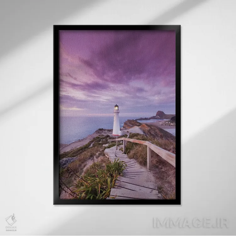 تابلو دکوراتیو North Island, Castlepoint. Castlepoint Lighthouse I,نیوزی… اثر والتر بیبیکوف - نمای قابدار مشکی