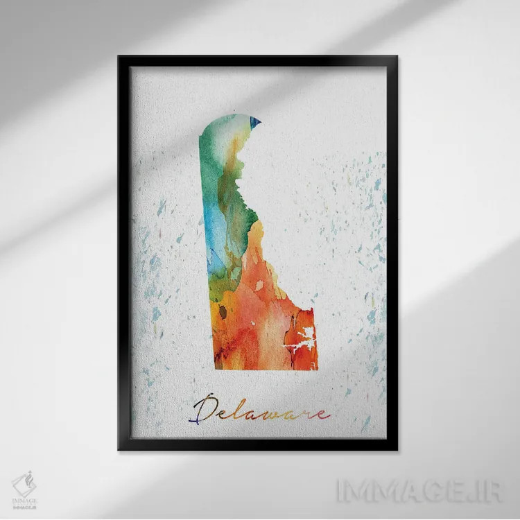 تابلو دکوراتیو ایالت دلاور رنگارنگ اثر وال دکور ادیکت - نمای قابدار مشکی