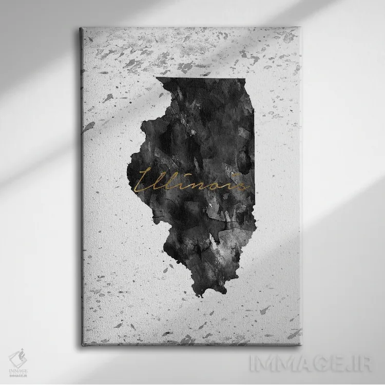 تابلو دکوراتیو ایلی نوی سیاه و سفید با رگه طلایی اثر وال دکور ادیکت - نمای روبهرو روی دیوار