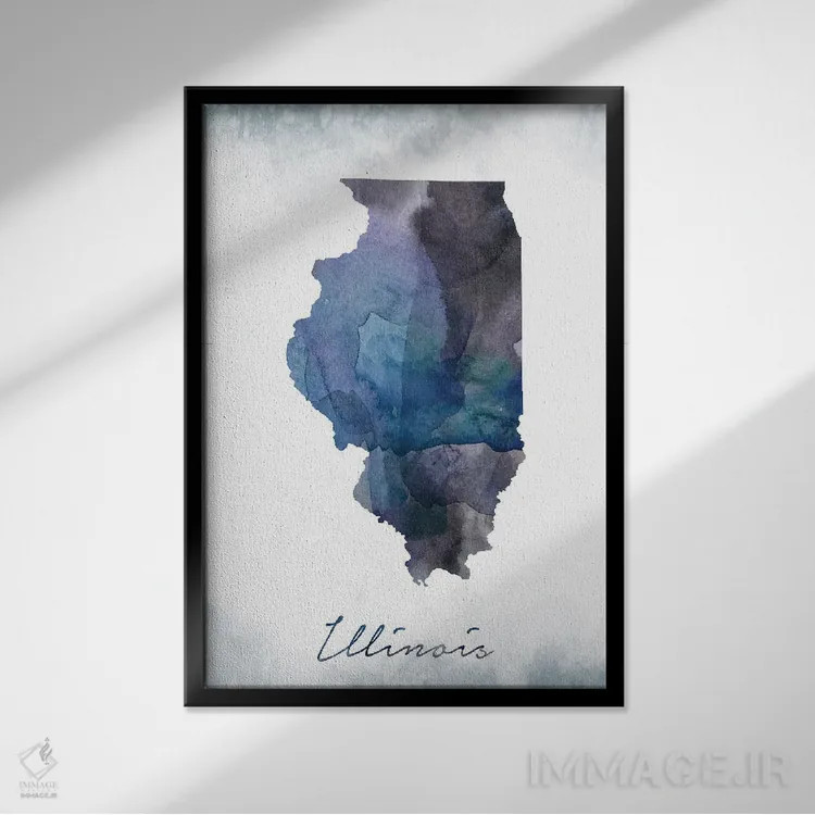 تابلو دکوراتیو ایلی نوی به رنگ آبی مایل اثر وال دکور ادیکت - نمای قابدار مشکی