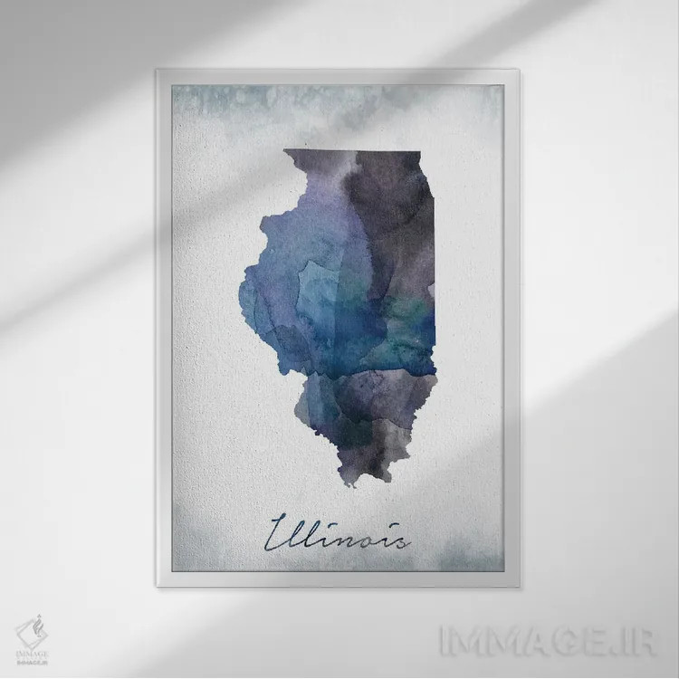تابلو دکوراتیو ایلی نوی به رنگ آبی مایل اثر وال دکور ادیکت - نمای قابدار سفید