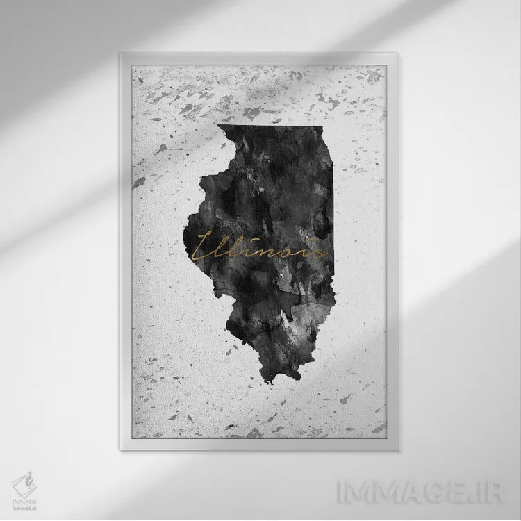 تابلو دکوراتیو ایلی نوی سیاه و سفید با رگه طلایی اثر وال دکور ادیکت - نمای قابدار سفید