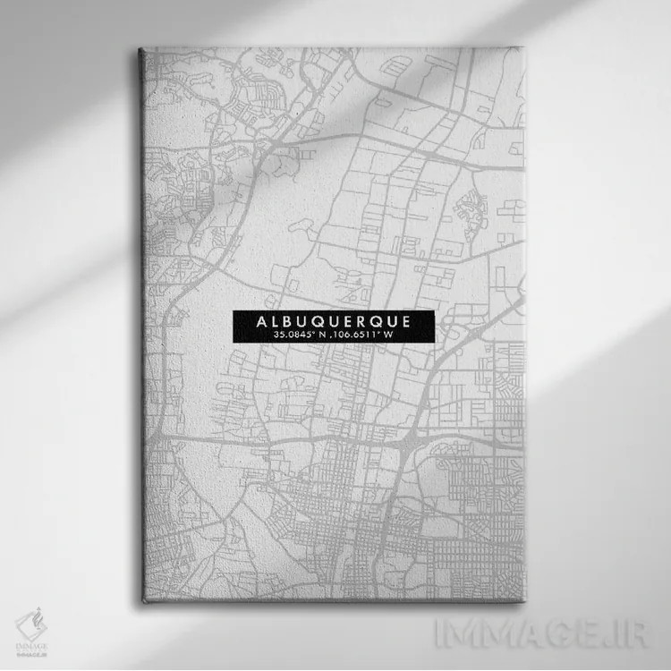 تابلو دکوراتیو New Mexico, City Map Minimal Style,نقشه ساده شهری آلبوکر… اثر وال دکور ادیکت - نمای روبهرو روی دیوار