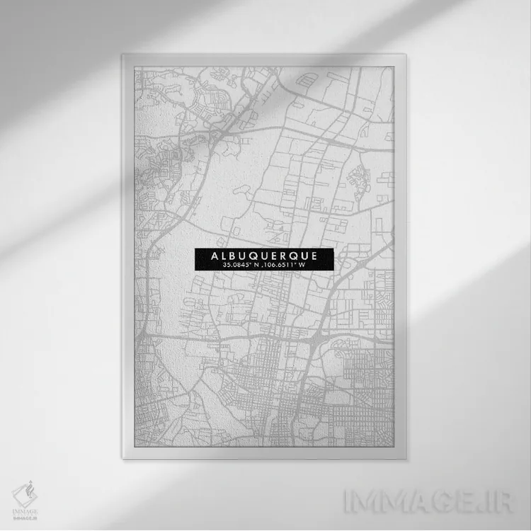 تابلو دکوراتیو New Mexico, City Map Minimal Style,نقشه ساده شهری آلبوکر… اثر وال دکور ادیکت - نمای قابدار سفید