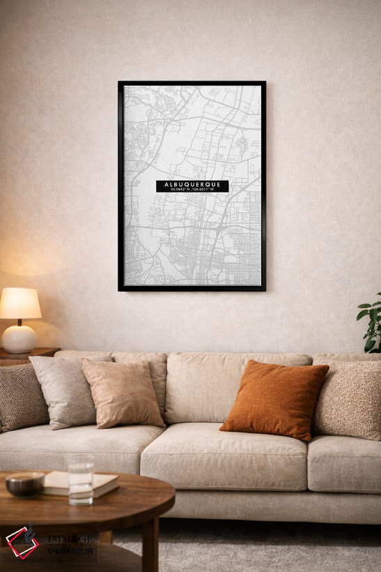 تابلو دکوراتیو New Mexico, City Map Minimal Style,نقشه ساده شهری آلبوکر… اثر وال دکور ادیکت - D4B