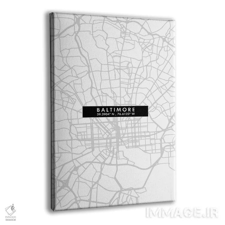 تابلو دکوراتیو City Map Minimal Style,نقشه ساده شهری بالتیمور اثر وال دکور ادیکت - نمای پرسپکتیو محصول