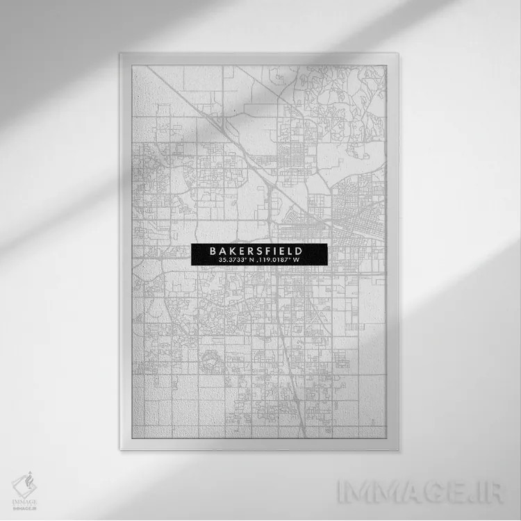 تابلو دکوراتیو California City Map Minimal Style,نقشه ساده شهری بیکرزفی… اثر وال دکور ادیکت - نمای قابدار سفید