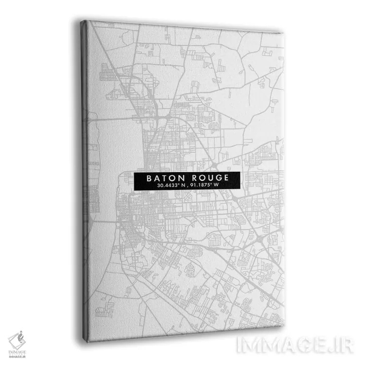 تابلو دکوراتیو Louisiana City Map Minimal Style,نقشه ساده شهری بتن روژ… اثر وال دکور ادیکت - نمای پرسپکتیو محصول