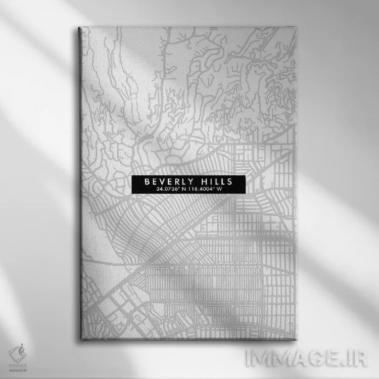 تابلو دکوراتیو California City Map Minimal Style,نقشه ساده شهری بورلی ه… اثر وال دکور ادیکت - نمای روبهرو روی دیوار