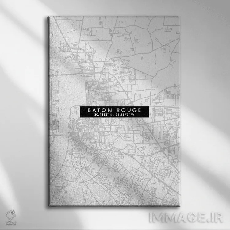 تابلو دکوراتیو Louisiana City Map Minimal Style,نقشه ساده شهری بتن روژ… اثر وال دکور ادیکت - نمای روبهرو روی دیوار