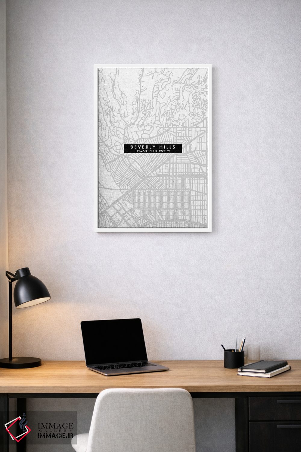 تابلو دکوراتیو California City Map Minimal Style,نقشه ساده شهری بورلی ه… اثر وال دکور ادیکت - D1W