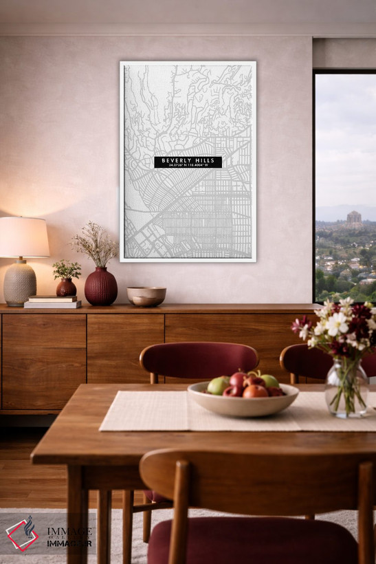 تابلو دکوراتیو California City Map Minimal Style,نقشه ساده شهری بورلی ه… اثر وال دکور ادیکت - D4W
