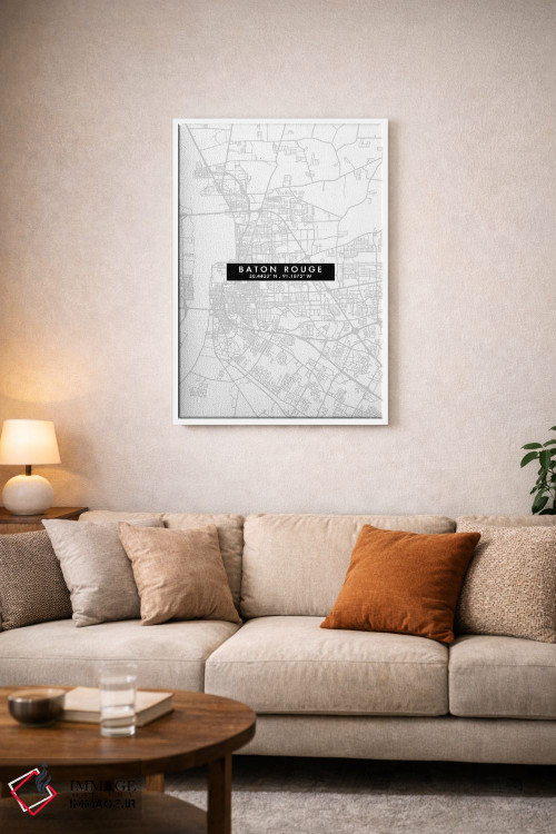 تابلو دکوراتیو Louisiana City Map Minimal Style,نقشه ساده شهری بتن روژ… اثر وال دکور ادیکت - D2W