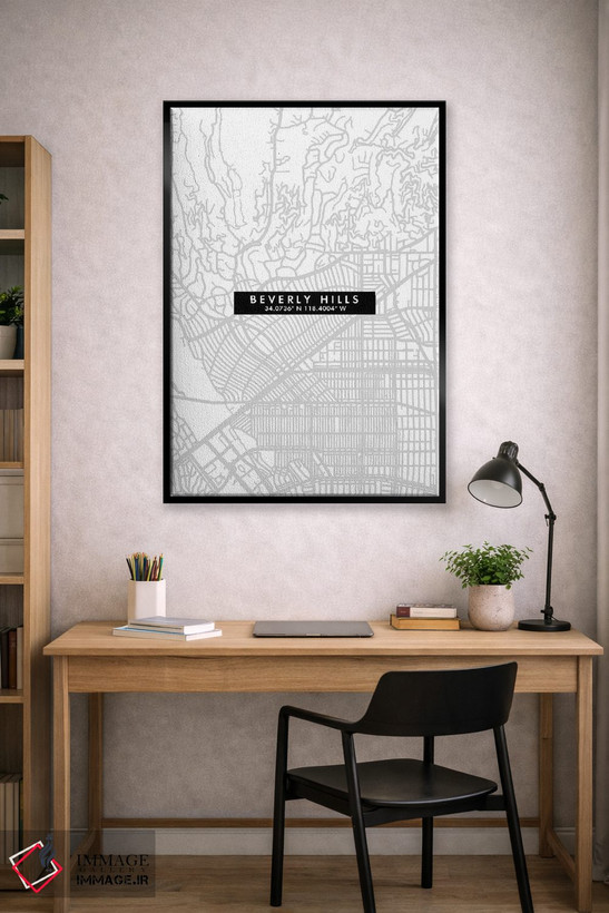 تابلو دکوراتیو California City Map Minimal Style,نقشه ساده شهری بورلی ه… اثر وال دکور ادیکت - D3B