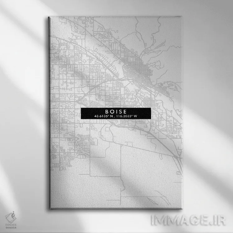 تابلو دکوراتیو Idaho City Map Minimal Style,نقشه ساده شهری بویسی، آیداه… اثر وال دکور ادیکت - نمای روبهرو روی دیوار