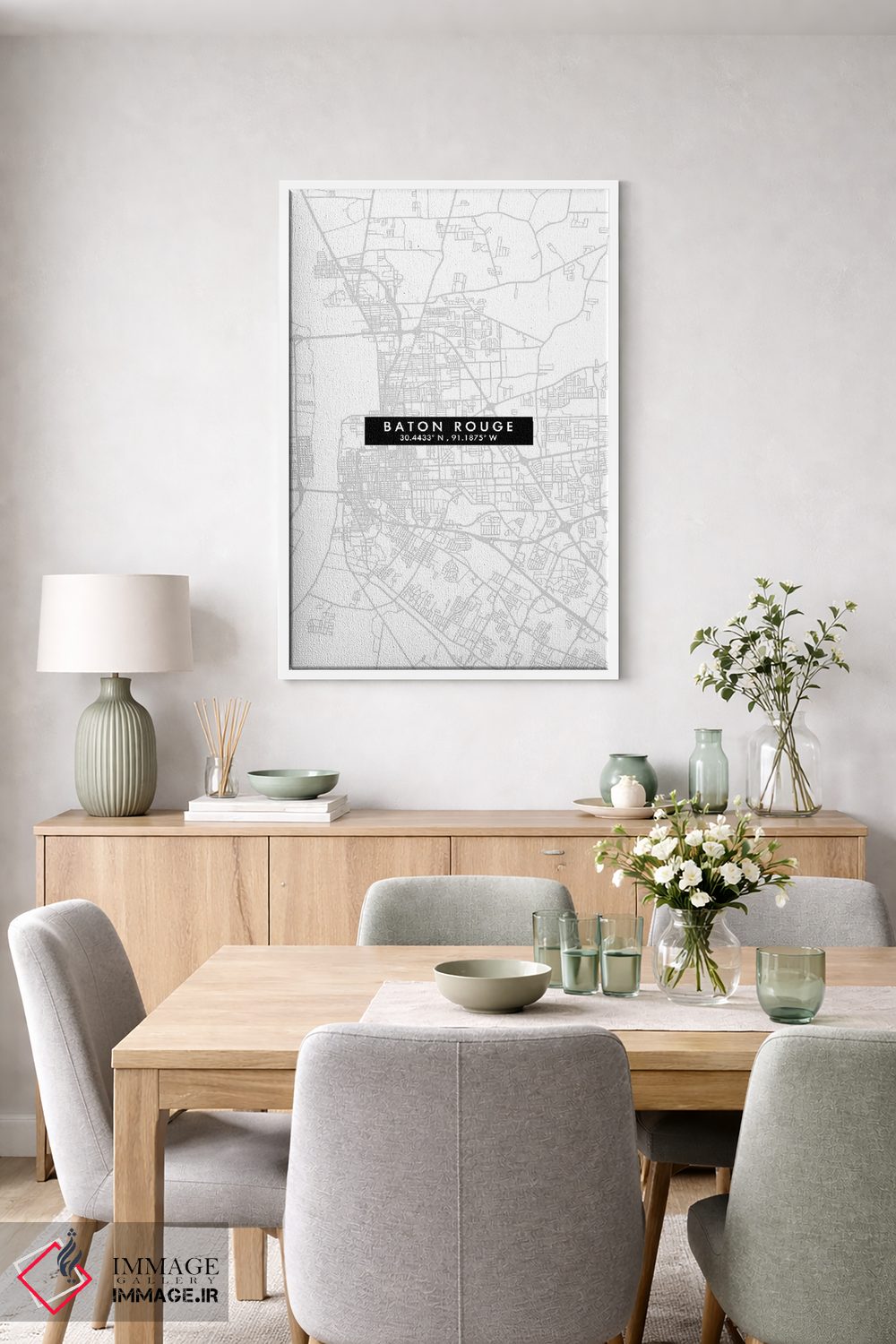 تابلو دکوراتیو Louisiana City Map Minimal Style,نقشه ساده شهری بتن روژ… اثر وال دکور ادیکت - D5W