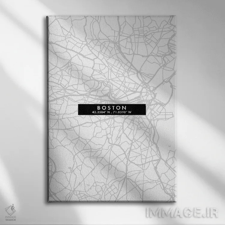 تابلو دکوراتیو Massachusetts City Map Minimal Style,نقشه ساده شهری بوست… اثر وال دکور ادیکت - نمای روبهرو روی دیوار