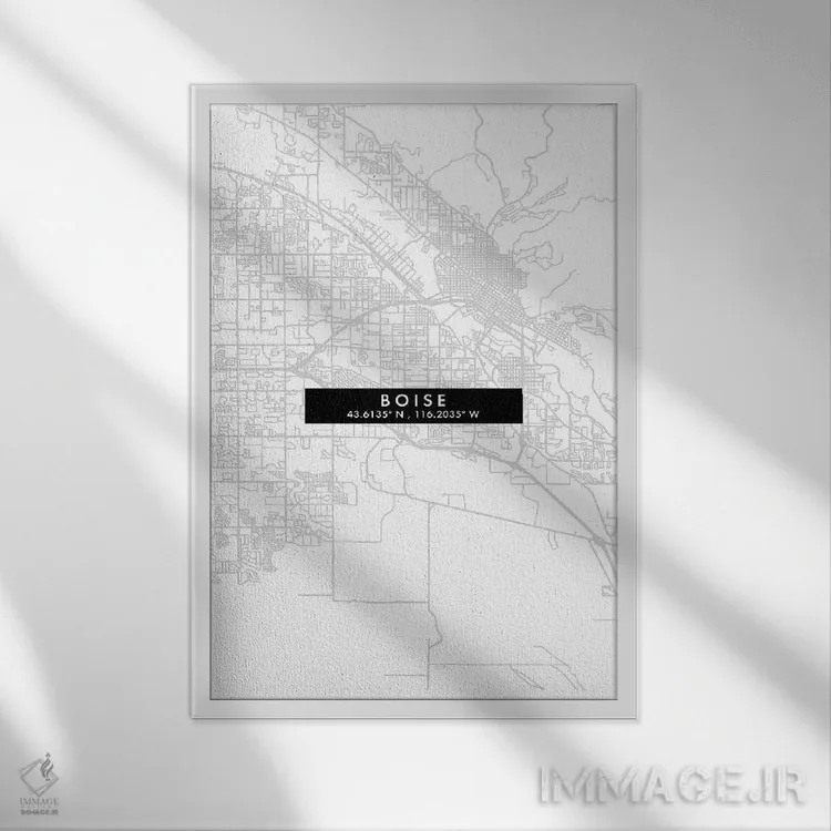 تابلو دکوراتیو Idaho City Map Minimal Style,نقشه ساده شهری بویسی، آیداه… اثر وال دکور ادیکت - نمای قابدار سفید