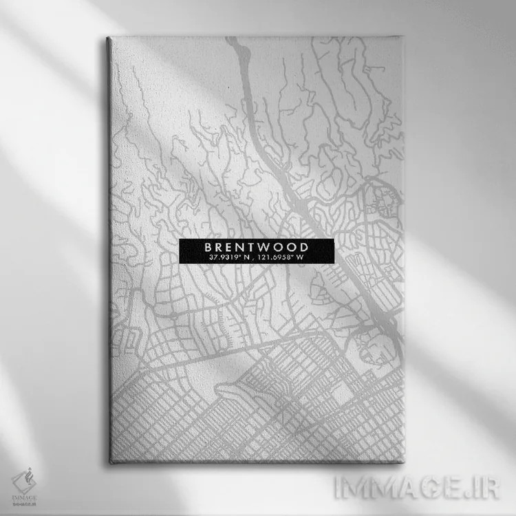 تابلو دکوراتیو California City Map Minimal Style,نقشه ساده شهری برنت وو… اثر وال دکور ادیکت - نمای روبهرو روی دیوار