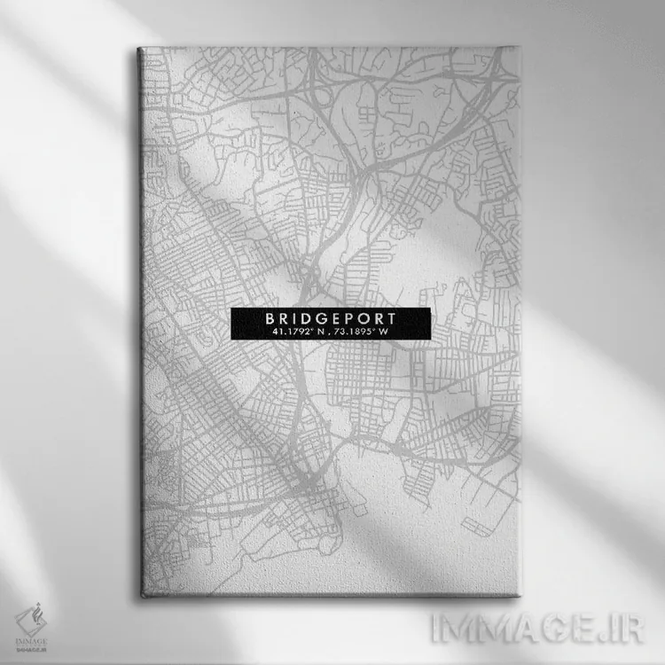 تابلو دکوراتیو Connecticut City Map Minimal Style,نقشه ساده شهری بریجپو… اثر وال دکور ادیکت - نمای روبهرو روی دیوار