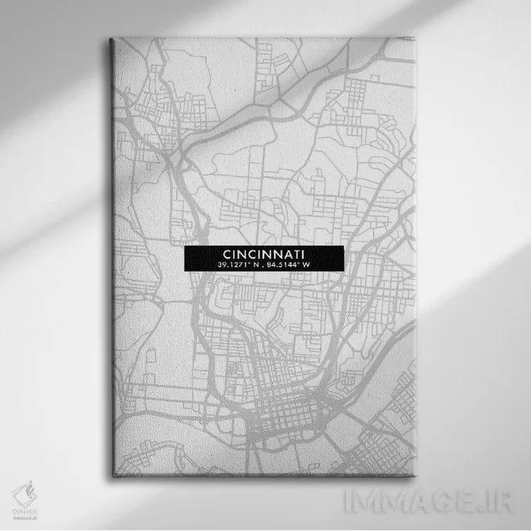 تابلو دکوراتیو City Map Minimal Style, Ohio,نقشه ساده سینسینتی، اوهایو اثر وال دکور ادیکت - نمای روبهرو روی دیوار