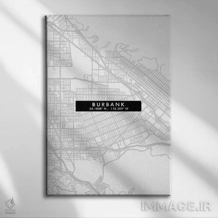 تابلو دکوراتیو California City Map Minimal Style,نقشه ساده شهری بوربانک… اثر وال دکور ادیکت - نمای روبهرو روی دیوار