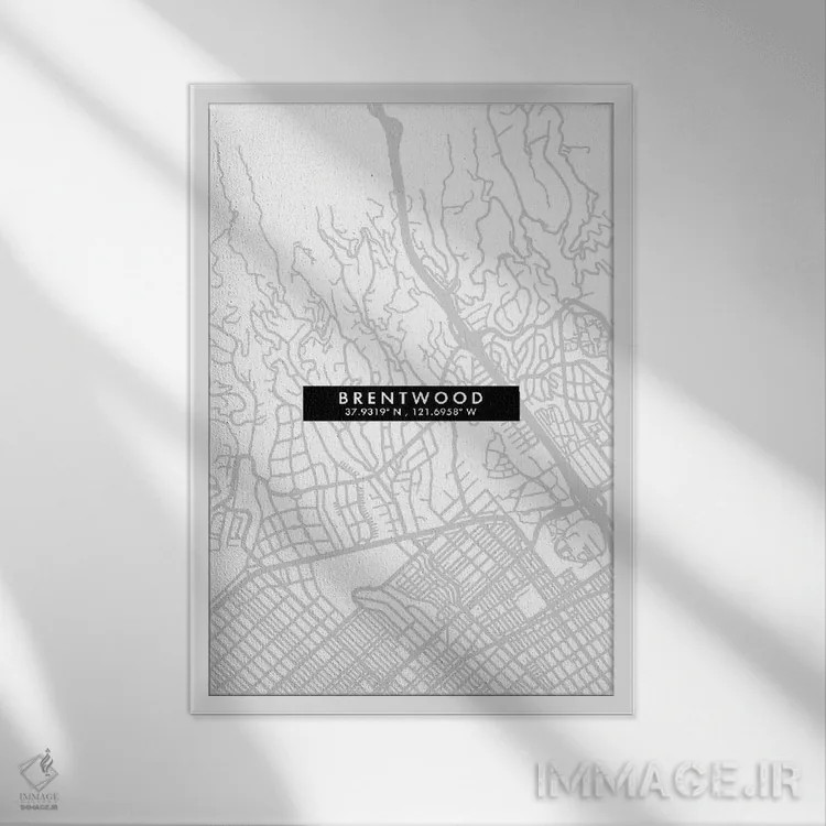 تابلو دکوراتیو California City Map Minimal Style,نقشه ساده شهری برنت وو… اثر وال دکور ادیکت - نمای قابدار سفید