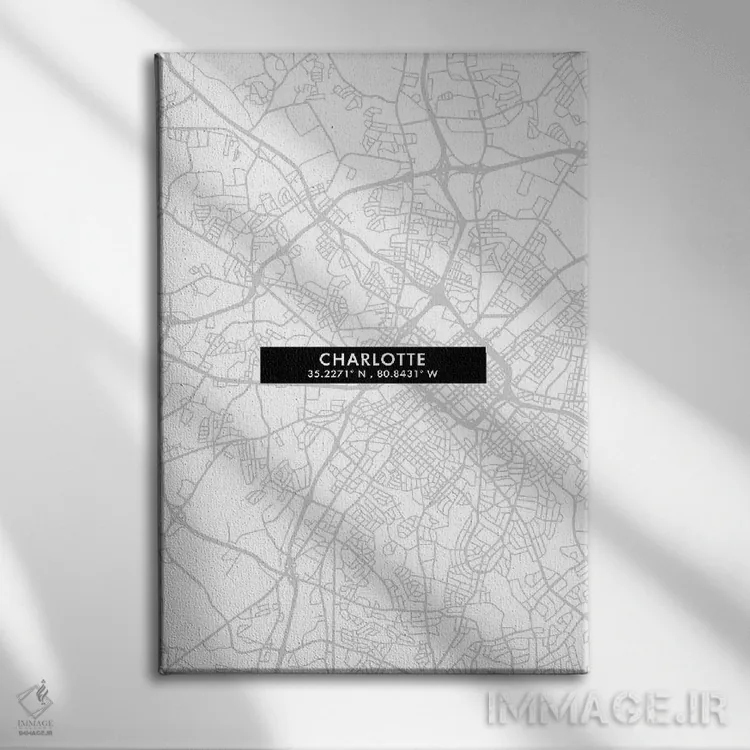 تابلو دکوراتیو North Carolina City Map Minimal Style,نقشه ساده شارلوت… اثر وال دکور ادیکت - نمای روبهرو روی دیوار